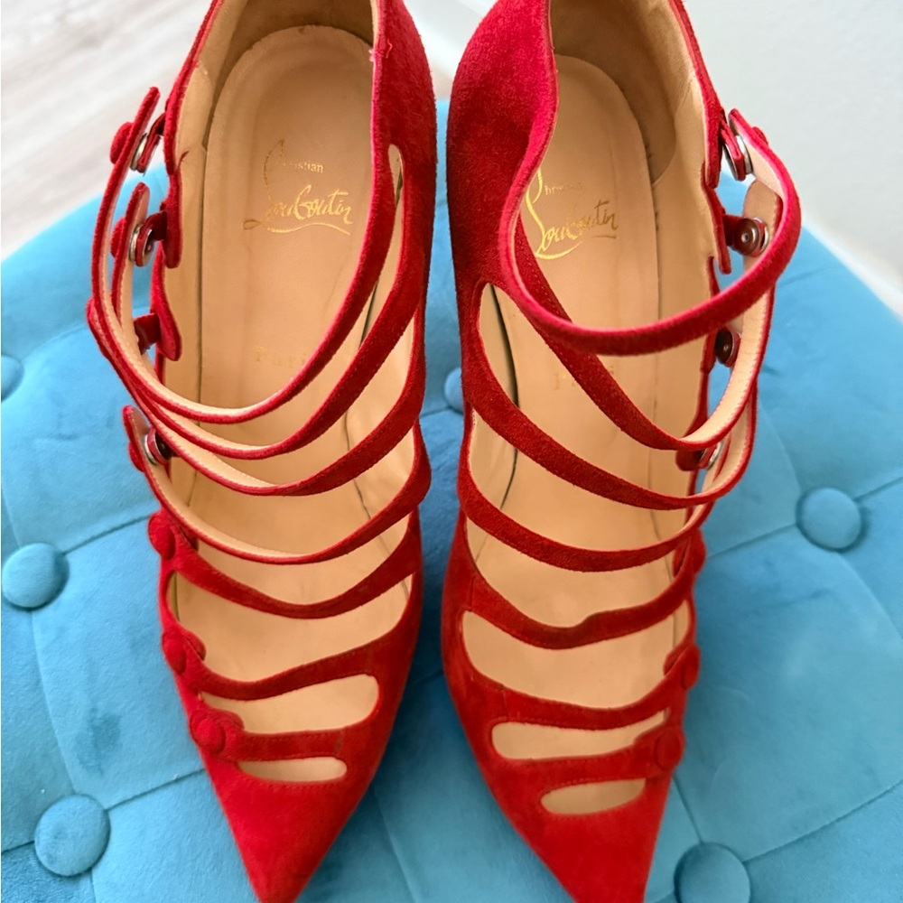 Christian Louboutin Vibrant Red Multi-Strap Heels